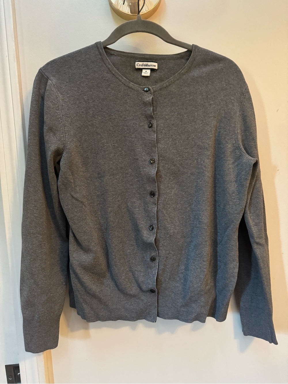 croft & barrow Charcoal Gray Button-Up Crewneck Cardigan